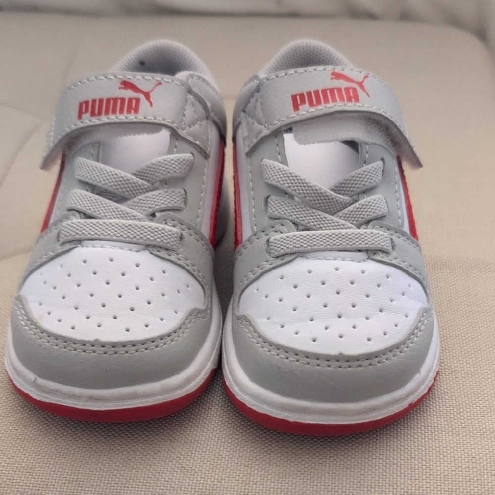 Puma Gray and Red Sneakers with Velcro Strap